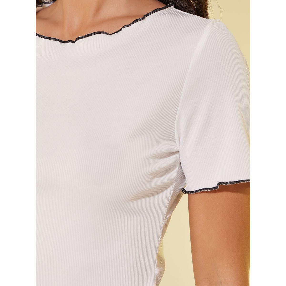 Styli Ruffled Trim Textured Round Neck T-Shirt-women-clothing-tshirts-image-4