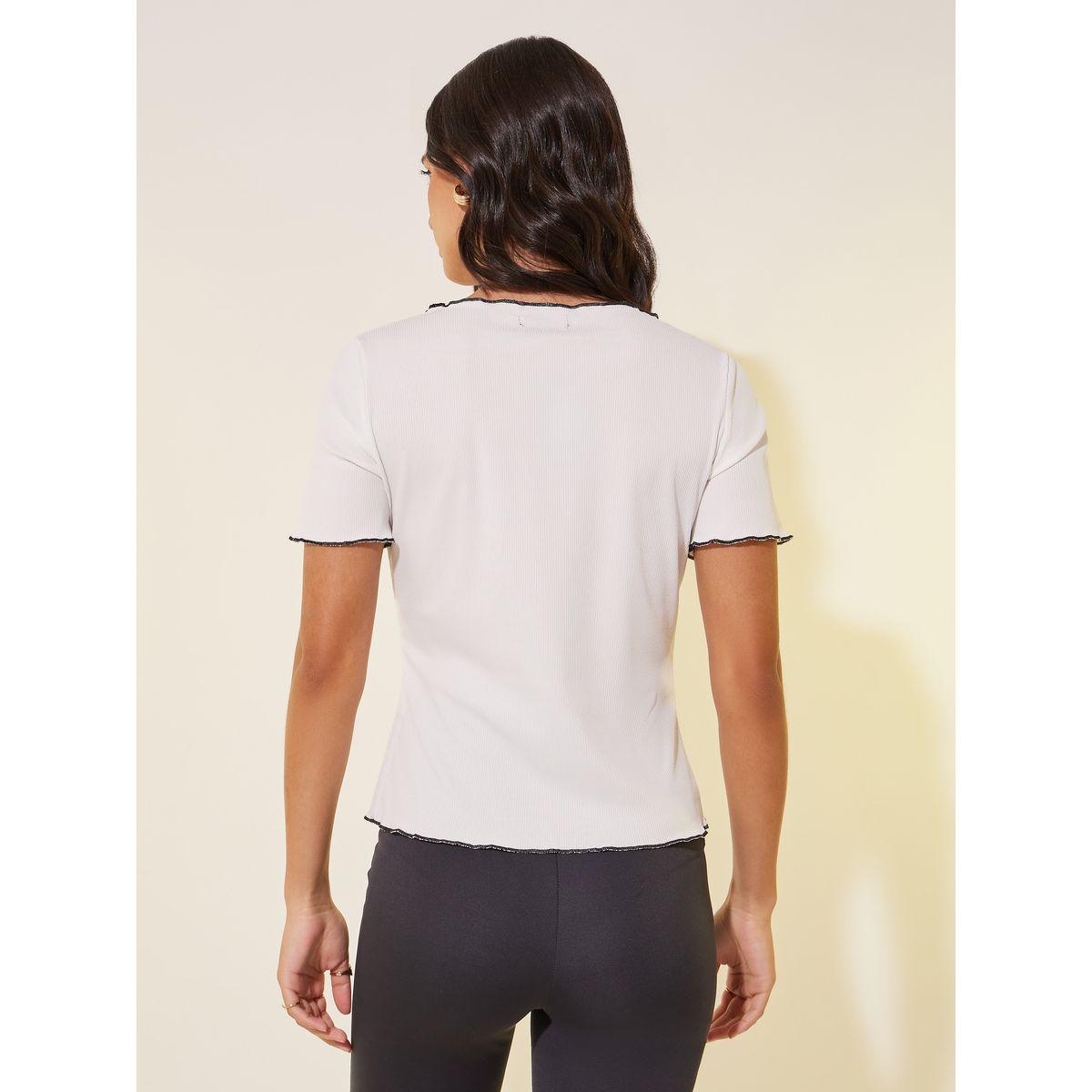 Styli Ruffled Trim Textured Round Neck T-Shirt-women-clothing-tshirts-image-5