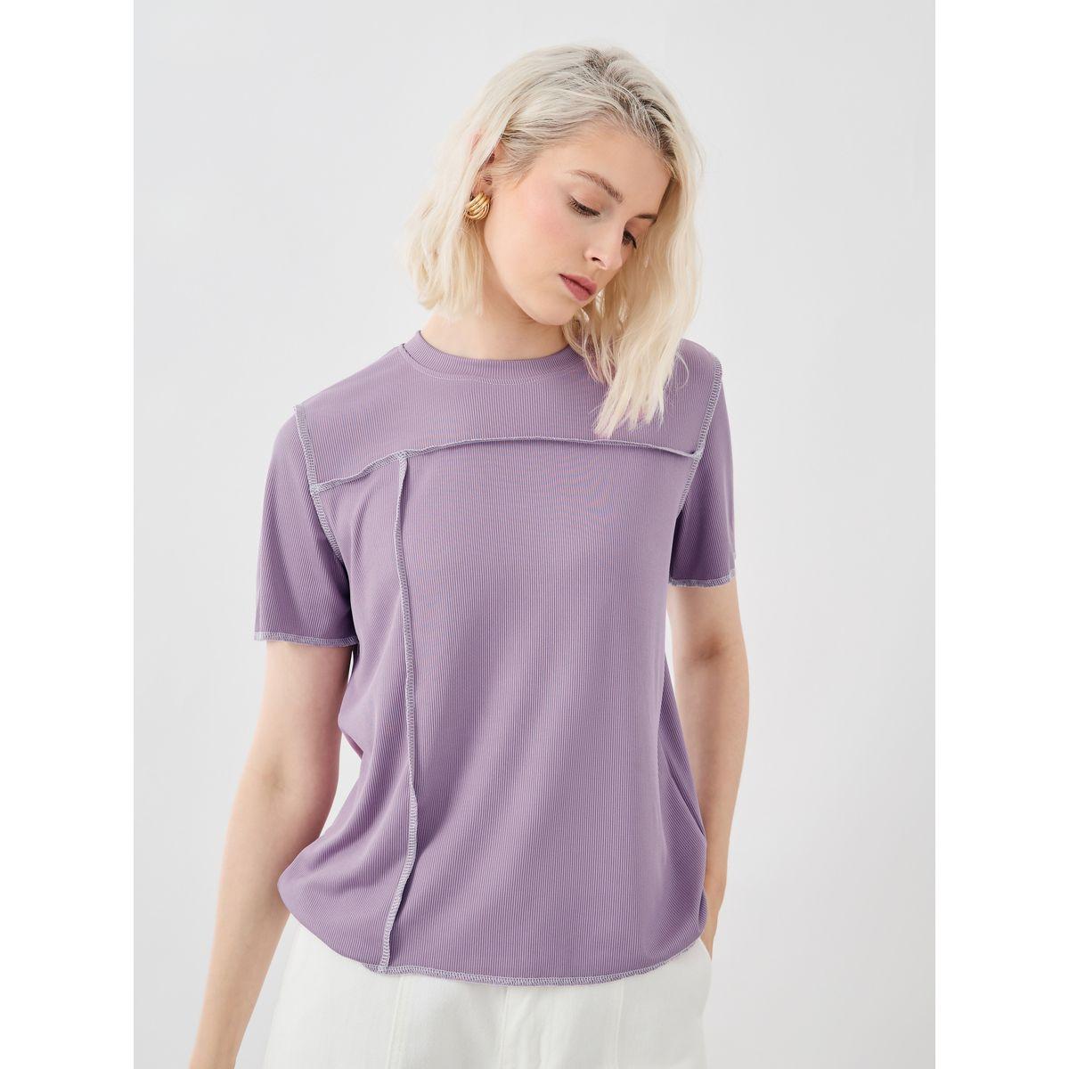 Styli Textured Round Neck Short Sleeve T-Shirt-women-clothing-tshirts-image-1