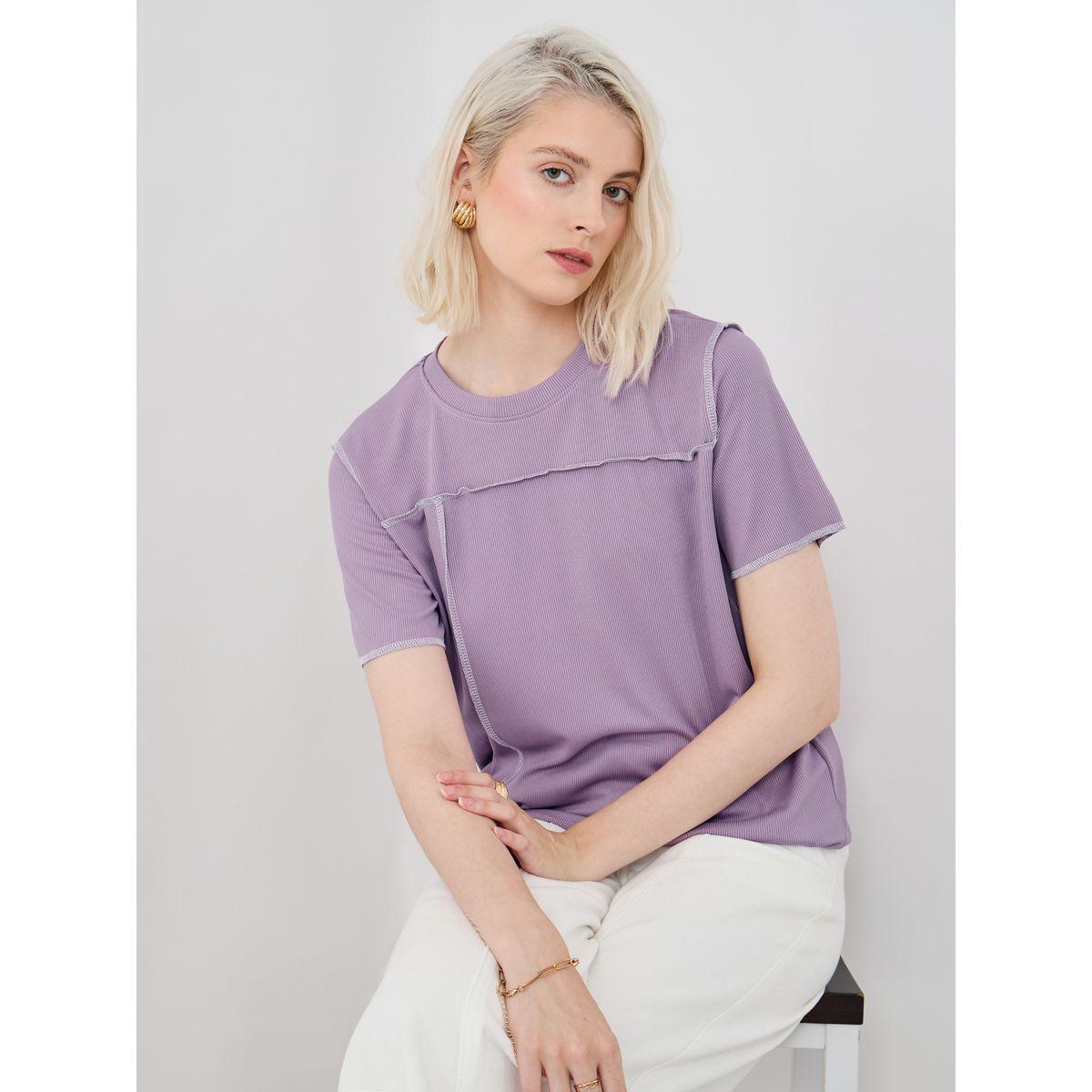 Styli Textured Round Neck Short Sleeve T-Shirt-women-clothing-tshirts-image-2