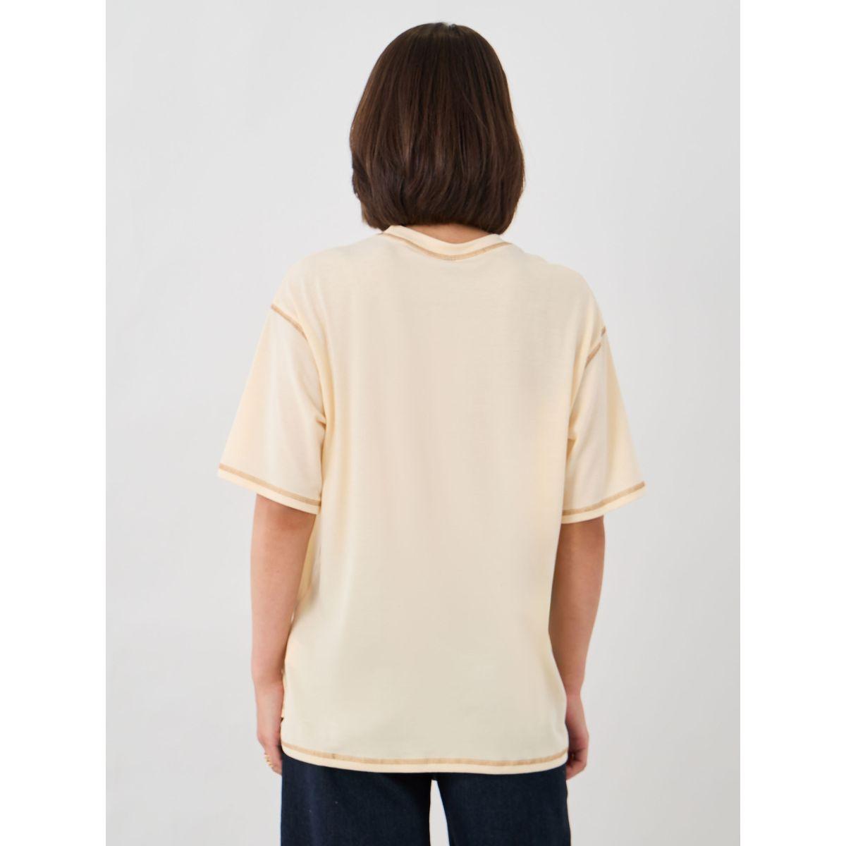 Styli Solid Round Neck T-Shirt with Contrast Stitching Detail-women-clothing-tshirts-image-5