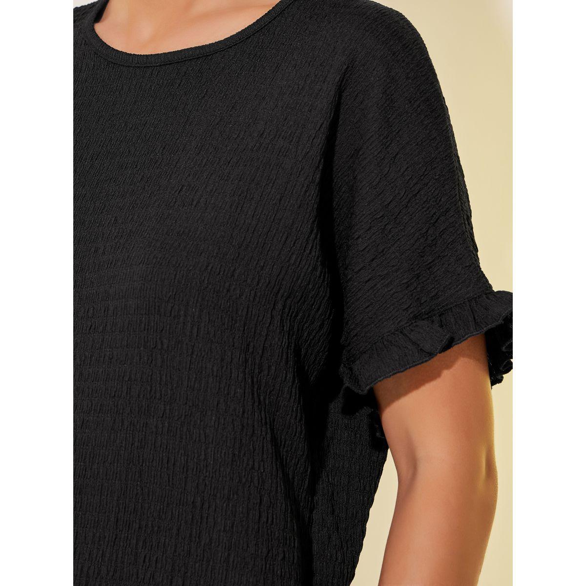 Styli Texture Solid Round Neck Loose Fit T-Shirt-women-clothing-tshirts-image-4