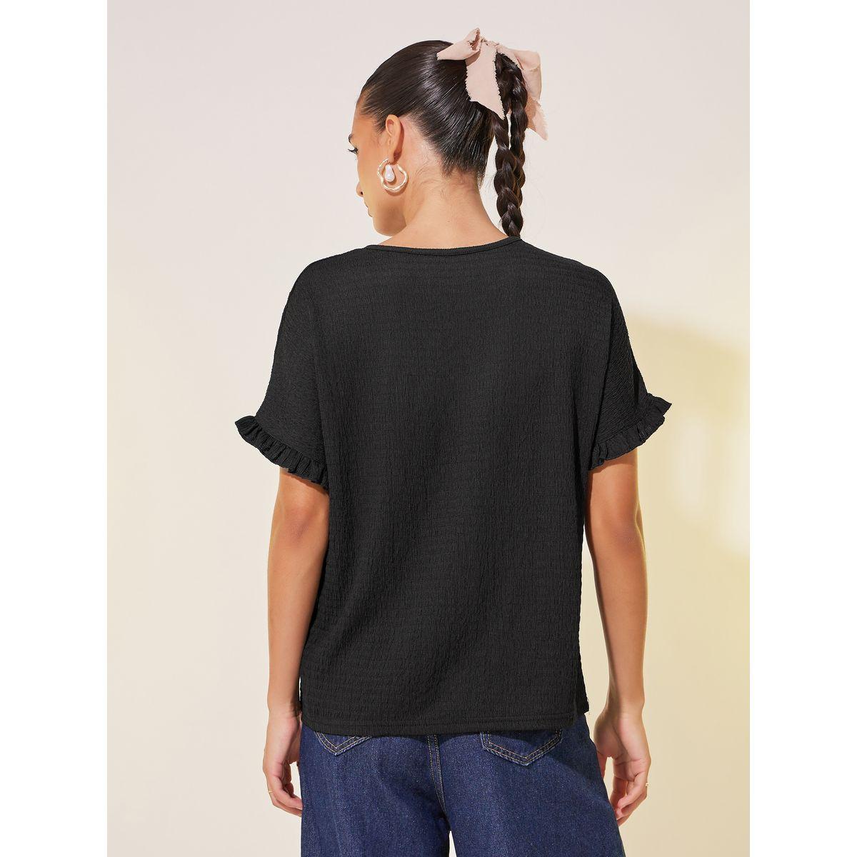 Styli Texture Solid Round Neck Loose Fit T-Shirt-women-clothing-tshirts-image-5