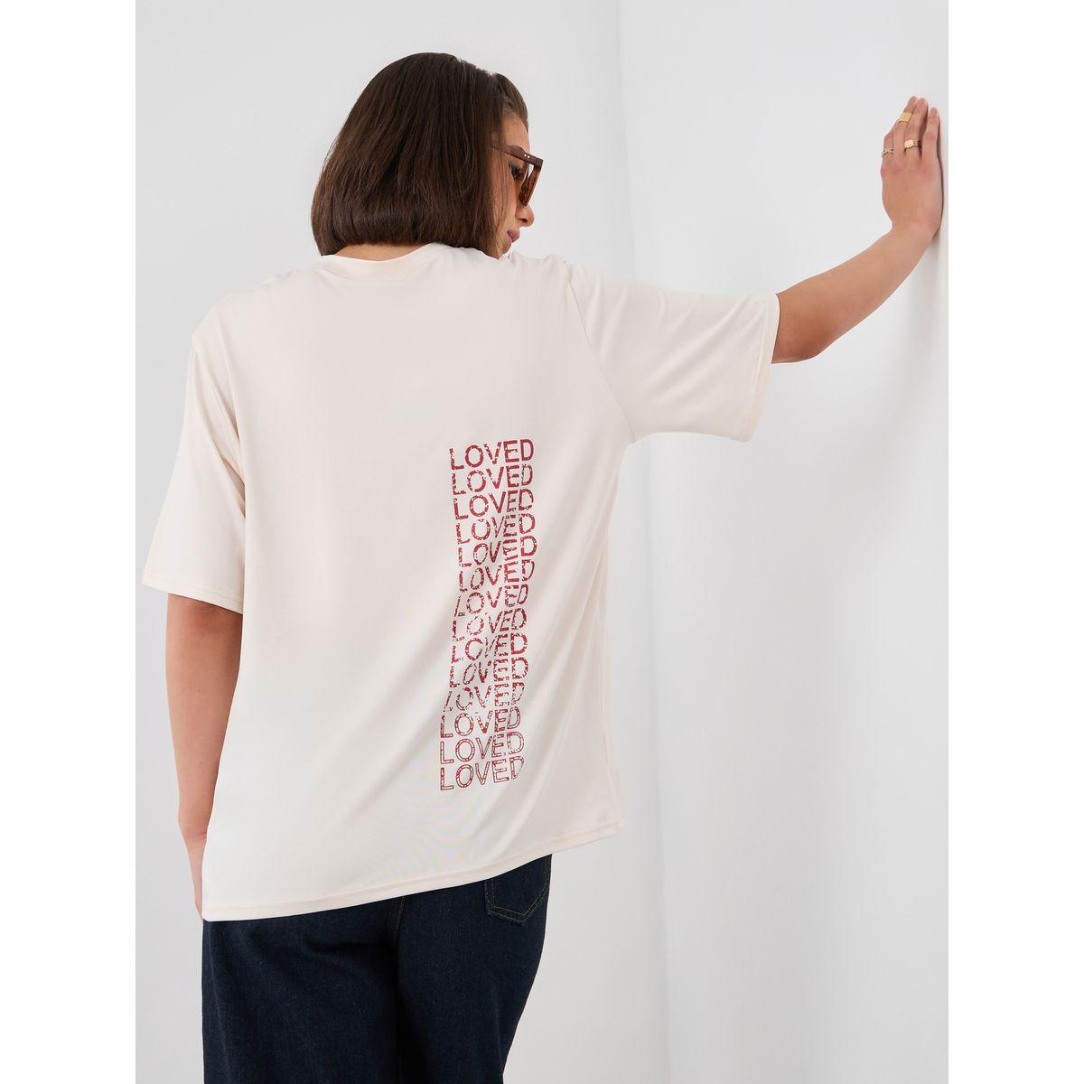 تيشيرت فضفاض بطبعة كتابة وأكمام قصيرة-women-clothing-tshirts-image-1