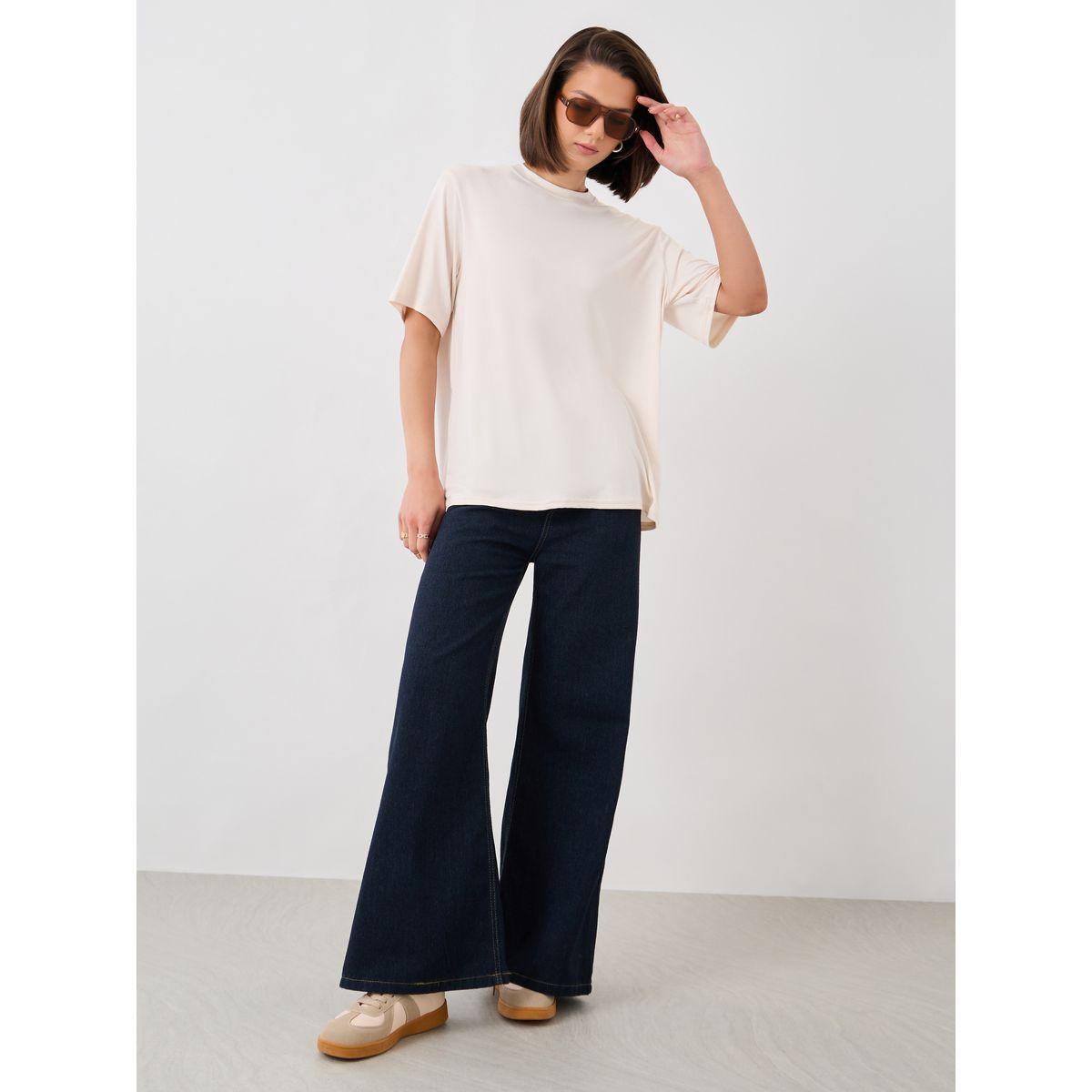 تيشيرت فضفاض بطبعة كتابة وأكمام قصيرة-women-clothing-tshirts-image-2