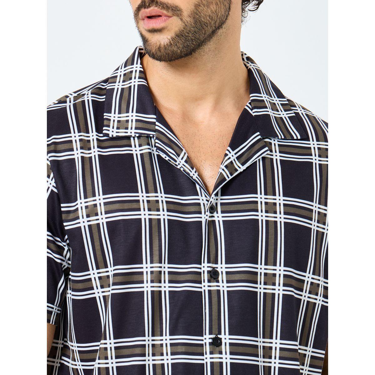 مجموعة من شورت وقميص مطبع بمربعات مع أكمام قصيرة-men-clothing-nightwear-sets-image-4