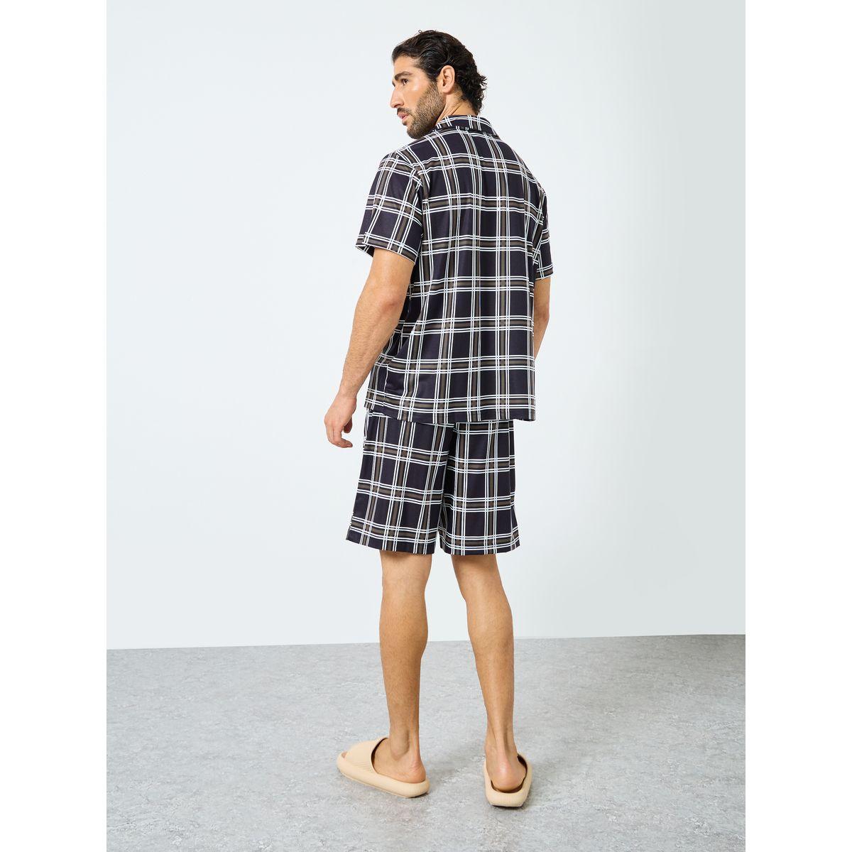 مجموعة من شورت وقميص مطبع بمربعات مع أكمام قصيرة-men-clothing-nightwear-sets-image-5