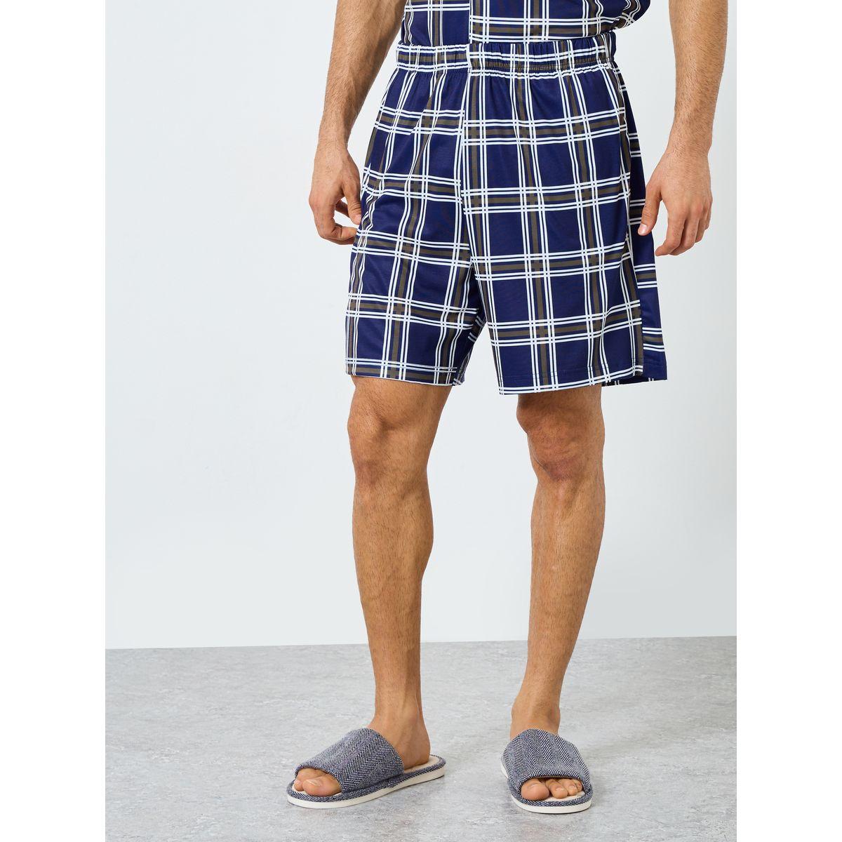 مجموعة من شورت وقميص مطبع بمربعات مع أكمام قصيرة-men-clothing-nightwear-sets-image-4