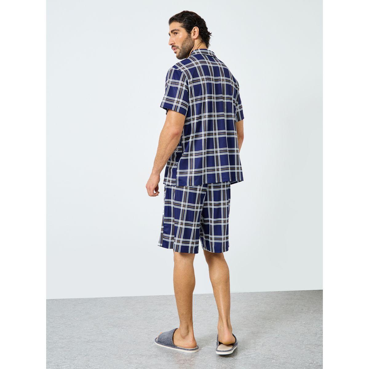 مجموعة من شورت وقميص مطبع بمربعات مع أكمام قصيرة-men-clothing-nightwear-sets-image-5
