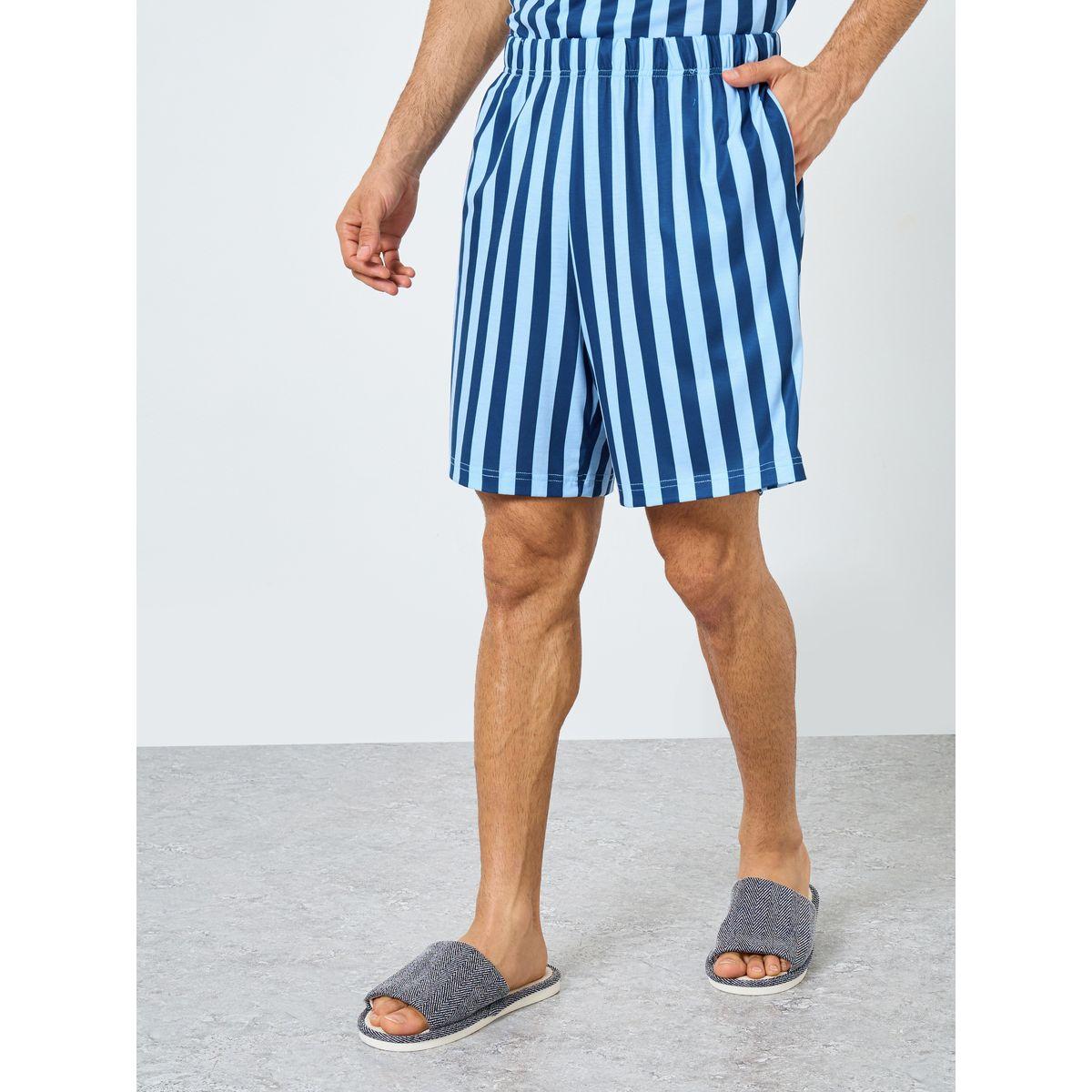 Styli Navy Blue Striped Short Sleeve Shirt and Shorts Set-men-clothing-nightwear-sets-image-4
