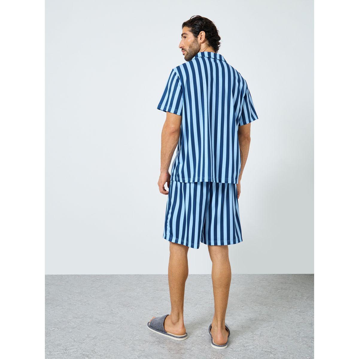 Styli Navy Blue Striped Short Sleeve Shirt and Shorts Set-men-clothing-nightwear-sets-image-5