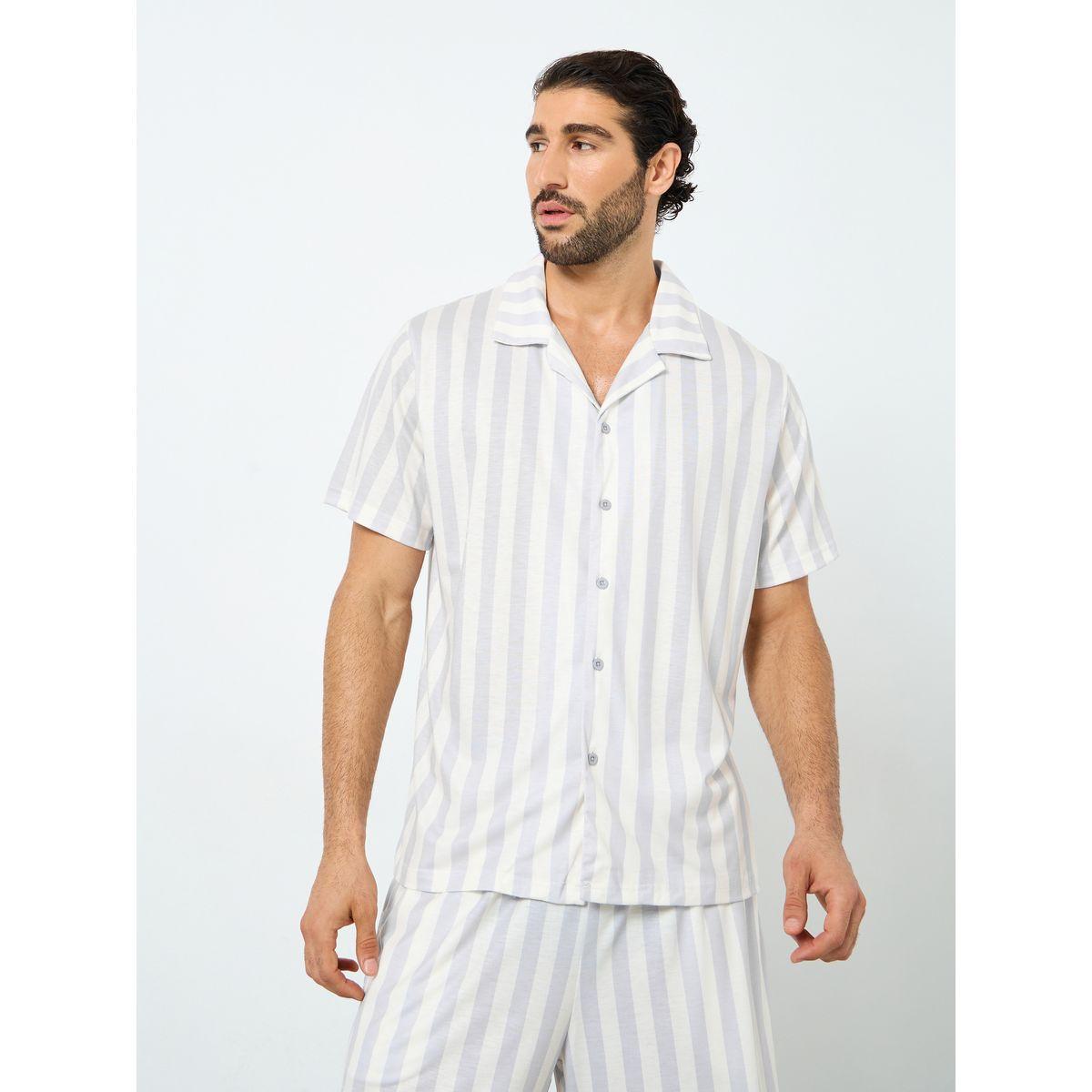 Styli White Striped Short Sleeve Shirt and Shorts Set-men-clothing-nightwear-sets-image-3