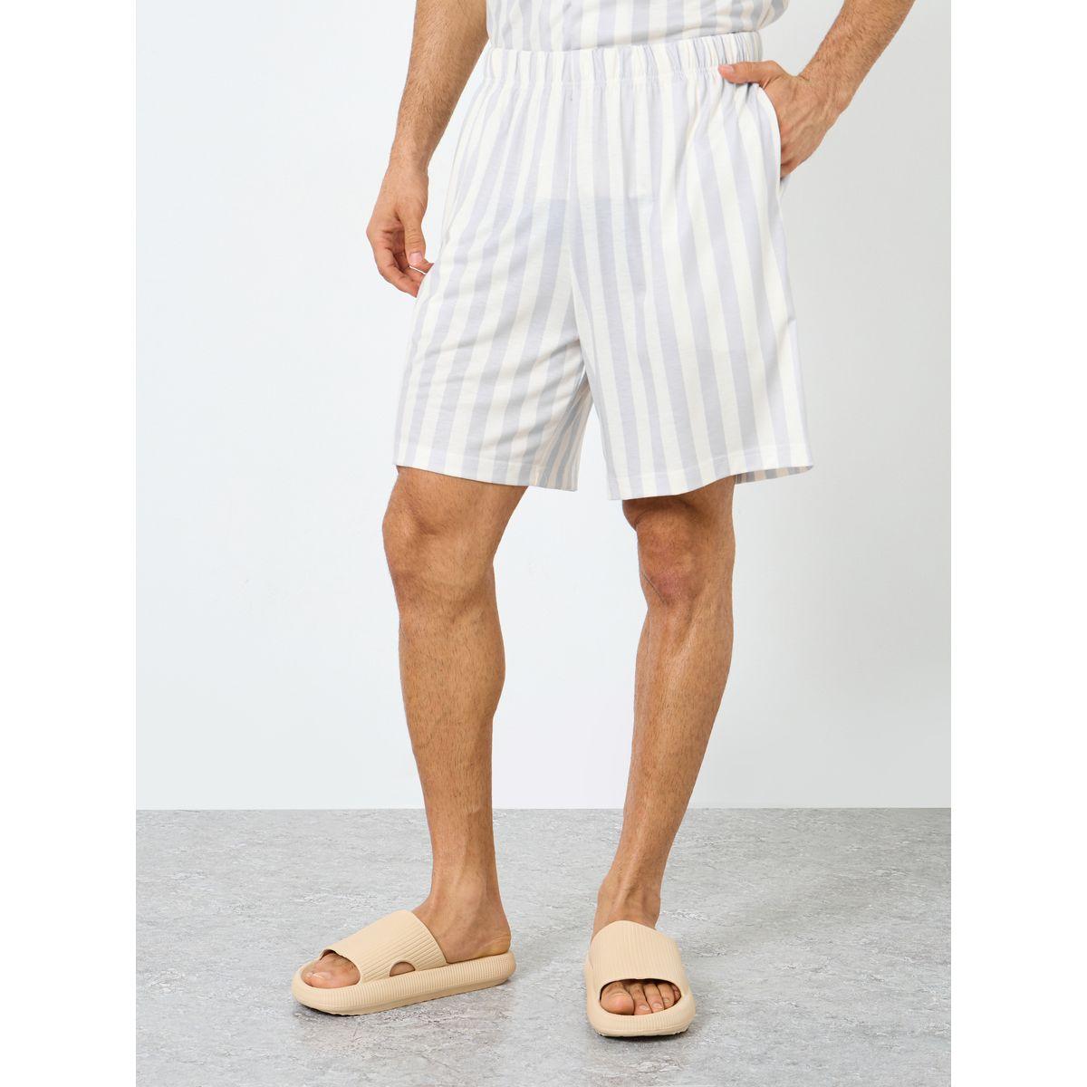 Styli White Striped Short Sleeve Shirt and Shorts Set-men-clothing-nightwear-sets-image-5