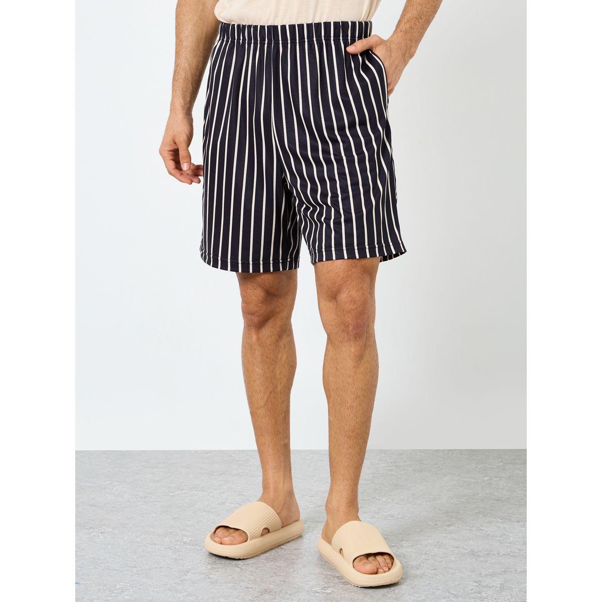 Styli Solid Tank Top and Striped Shorts Set-men-clothing-nightwear-sets-image-4