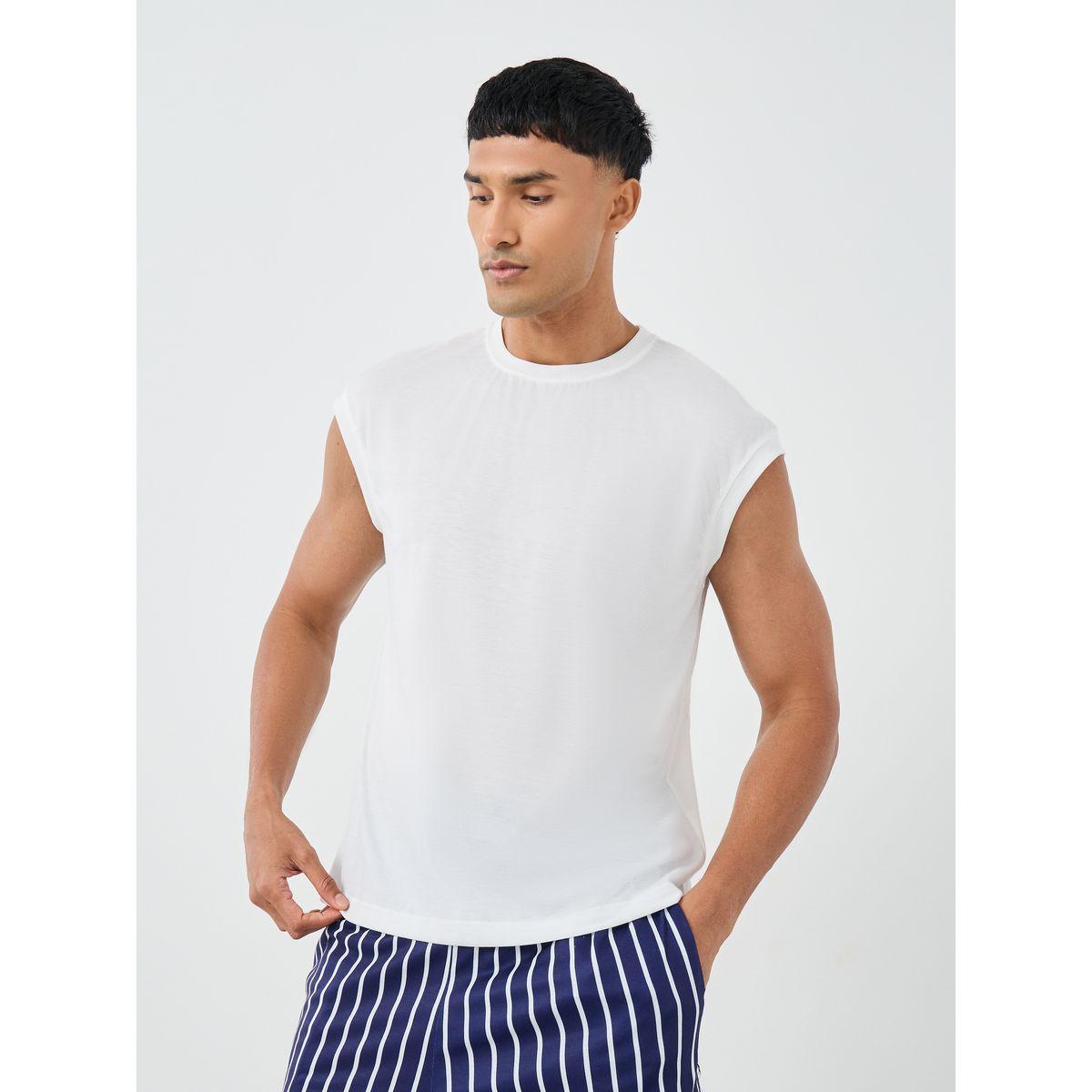 Styli Solid Tank Top and Striped Shorts Set-men-clothing-nightwear-sets-image-2