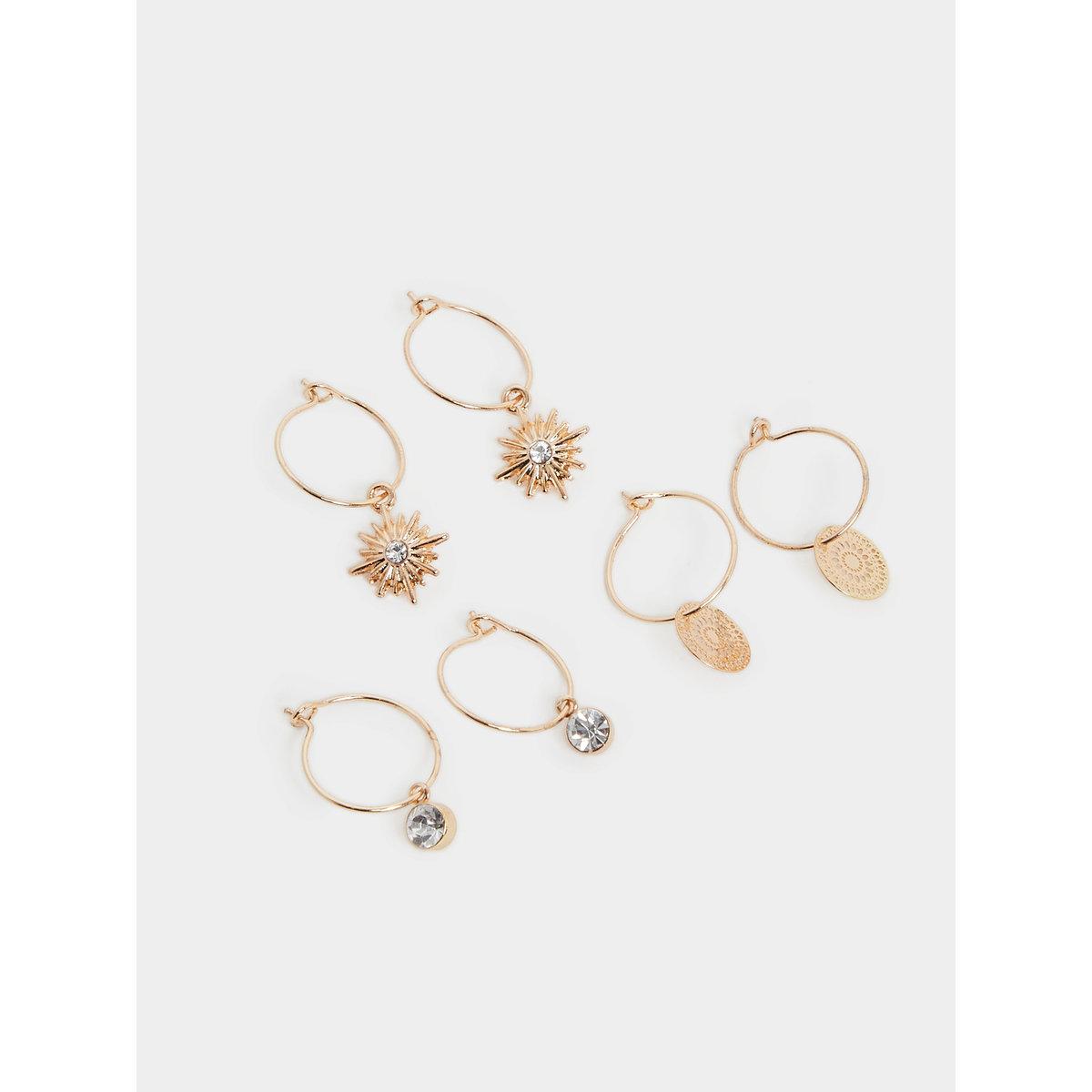 Styli Set of 3 - Drop Accent Hoop Earrings-women-watchesandjewellery-jewellery-earrings-image-1