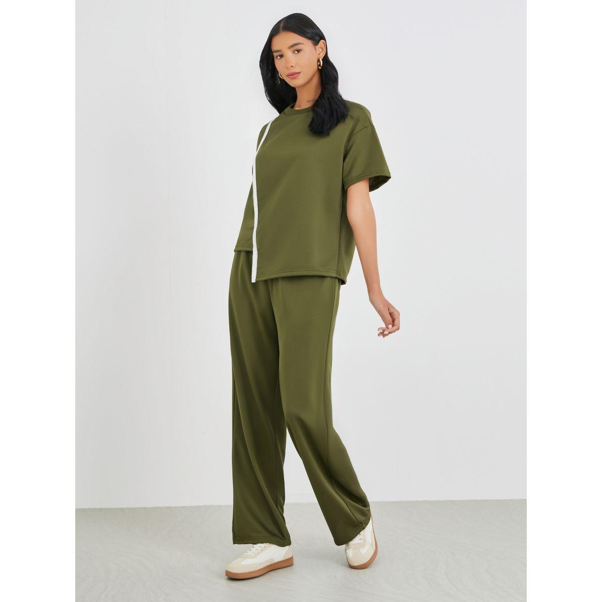 Styli Lace Trim Round Neck Top and Pants Co-Ords-women-clothing-coordsets-image-1