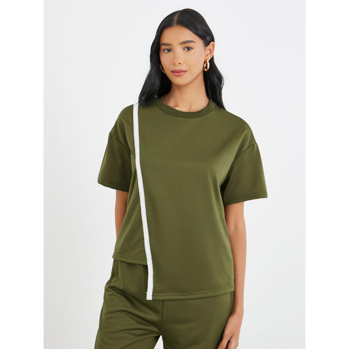 Styli Lace Trim Round Neck Top and Pants Co-Ords-women-clothing-coordsets-image-2