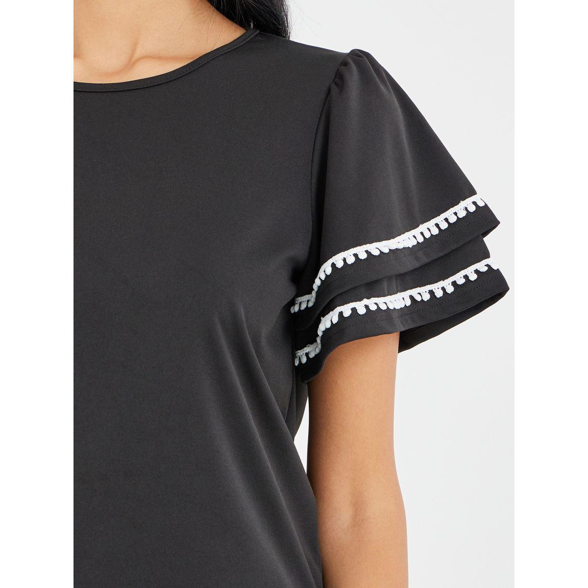 Styli Flounce Sleeve Round Neck Top and Pants Co-Ords-women-clothing-coordsets-image-3