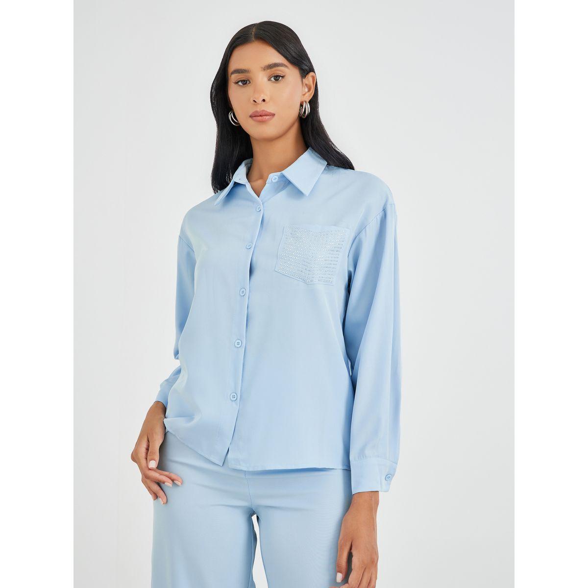Styli Embellished Pocket Buttoned Shirt and Pants Co-Ordsd-women-clothing-coordsets-image-2