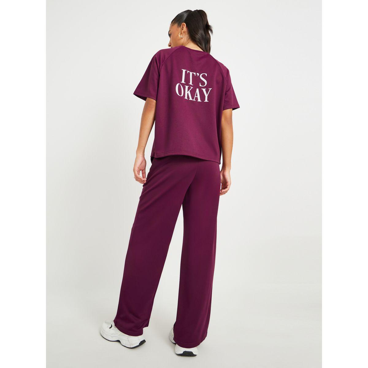 Styli Slogan Back Print Raglan Sleeves T-Shirt and Pants Co-Ords-women-clothing-coordsets-image-1