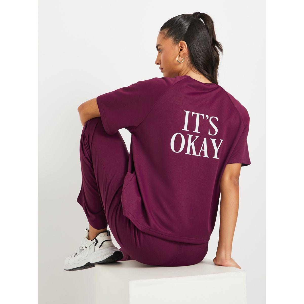 Styli Slogan Back Print Raglan Sleeves T-Shirt and Pants Co-Ords-women-clothing-coordsets-image-2