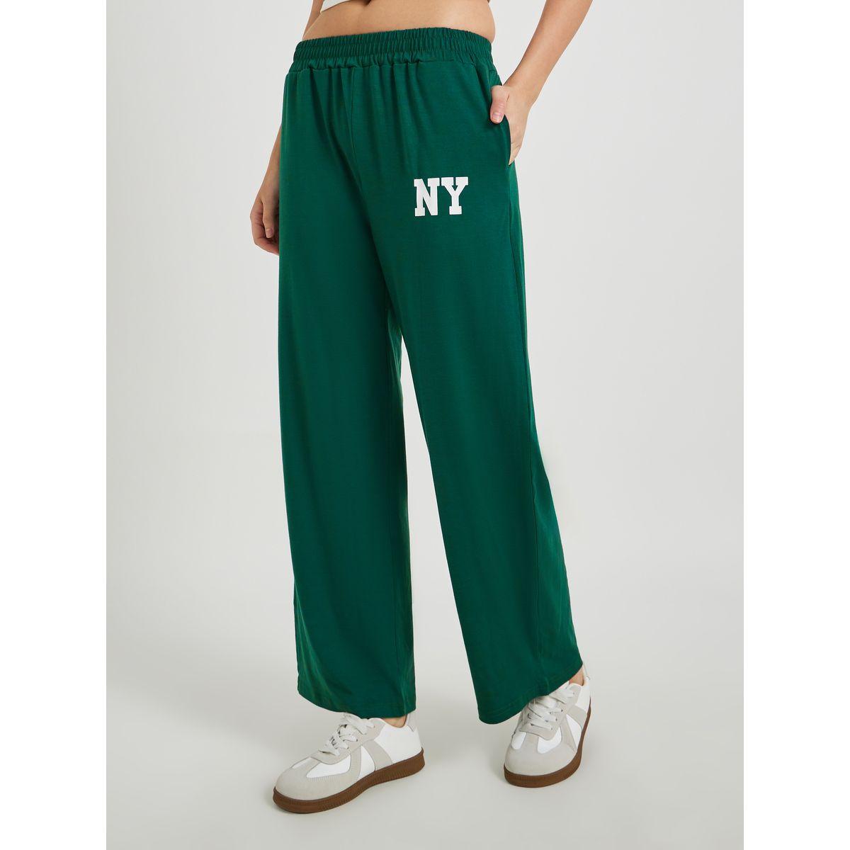 Styli Women Green Typography Print Loose Fit Joggers-women-clothing-bottoms-joggers-image-2