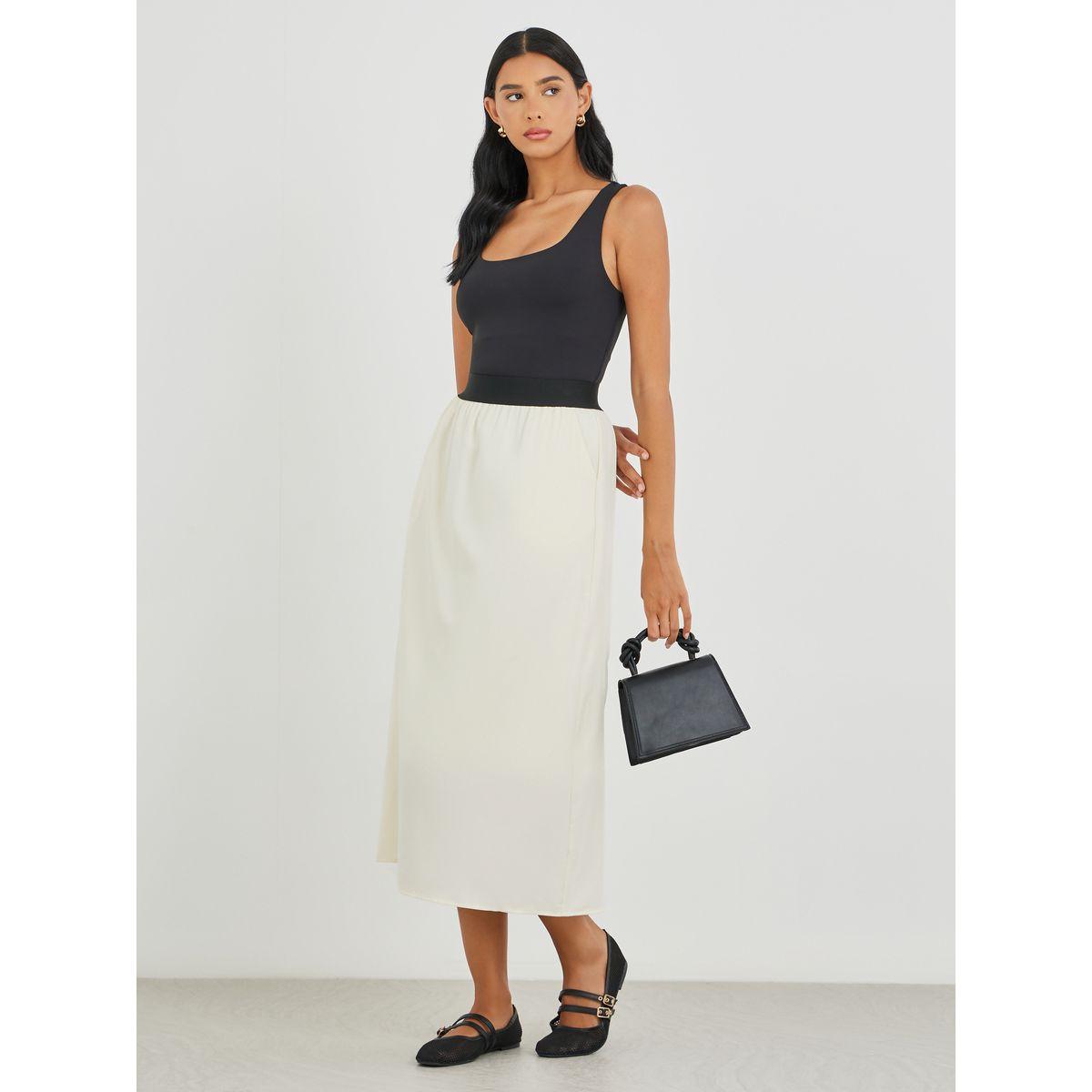 تنورة ميدي بتفاصيل خصر متباين-women-clothing-bottoms-skirts-image-1