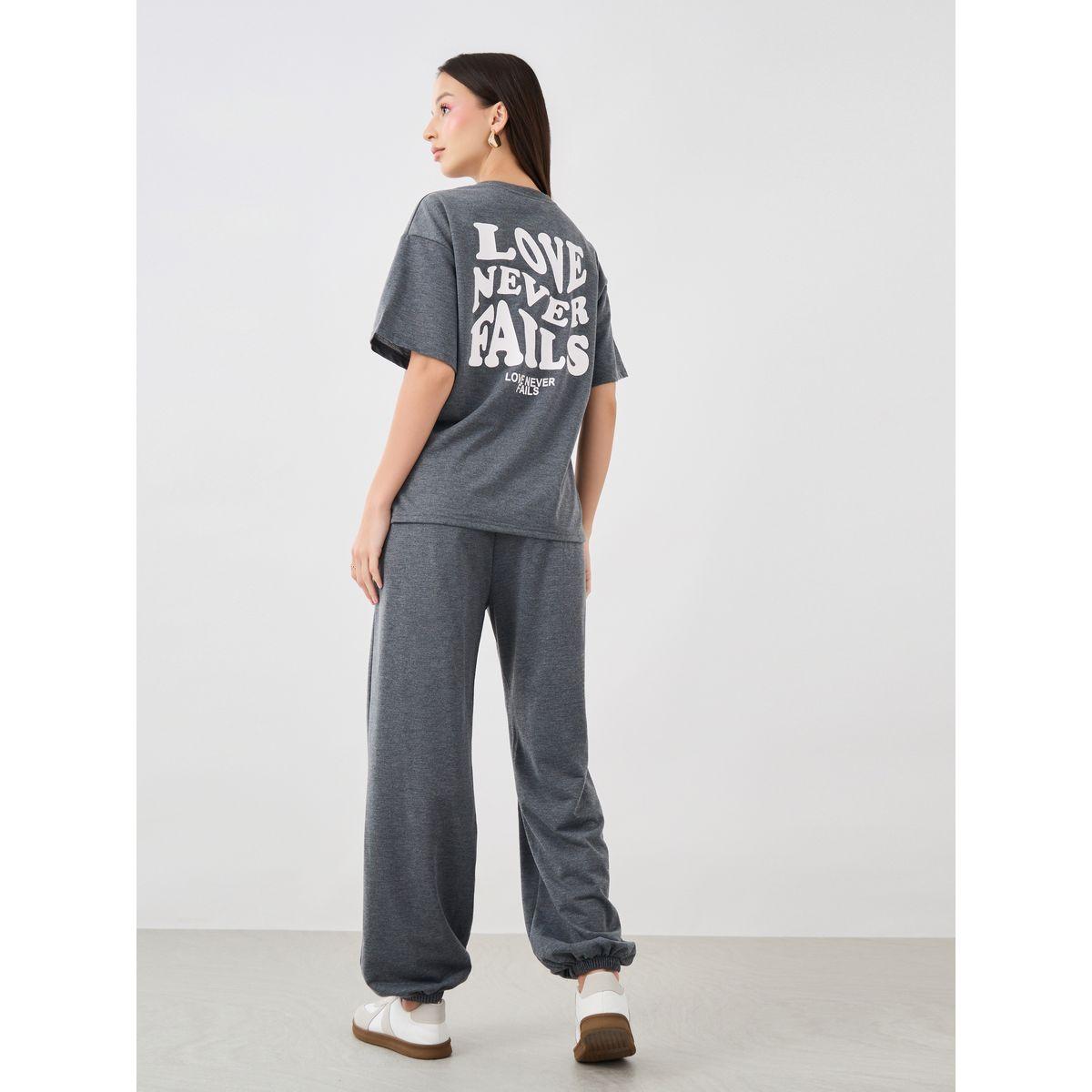 Styli Slogan Print Round Neck T-Shirt and Joggers Co-Ords-women-clothing-coordsets-image-6