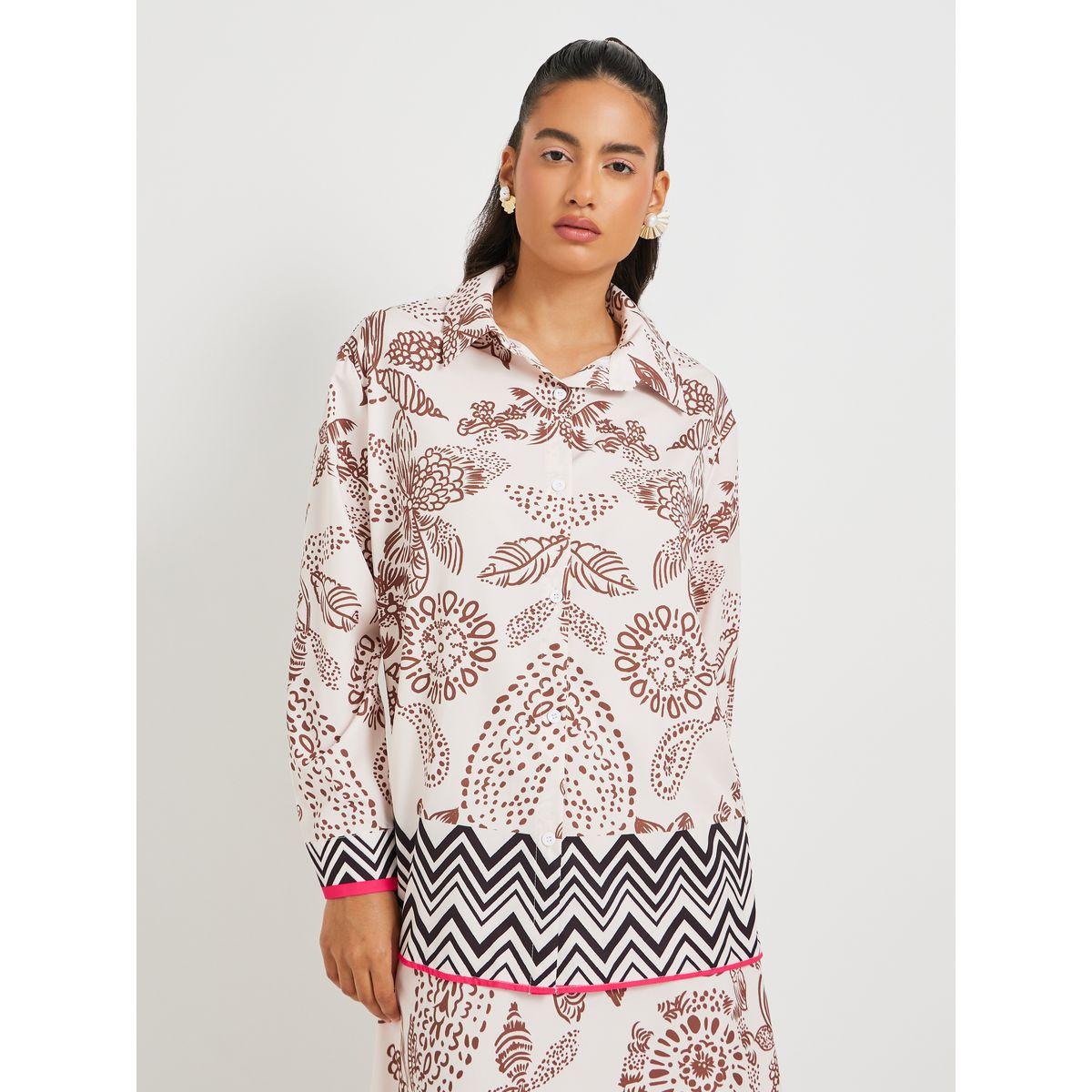 Styli Print Long Sleeve Top and A-Line Skirt Co-Ords-women-clothing-coordsets-image-3