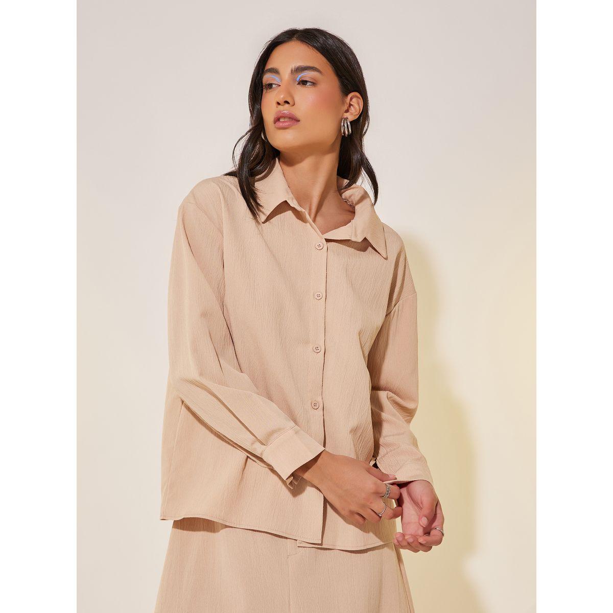 Styli Solid Spread Collar Shirt and Skirt Co-Ords-women-clothing-coordsets-image-2