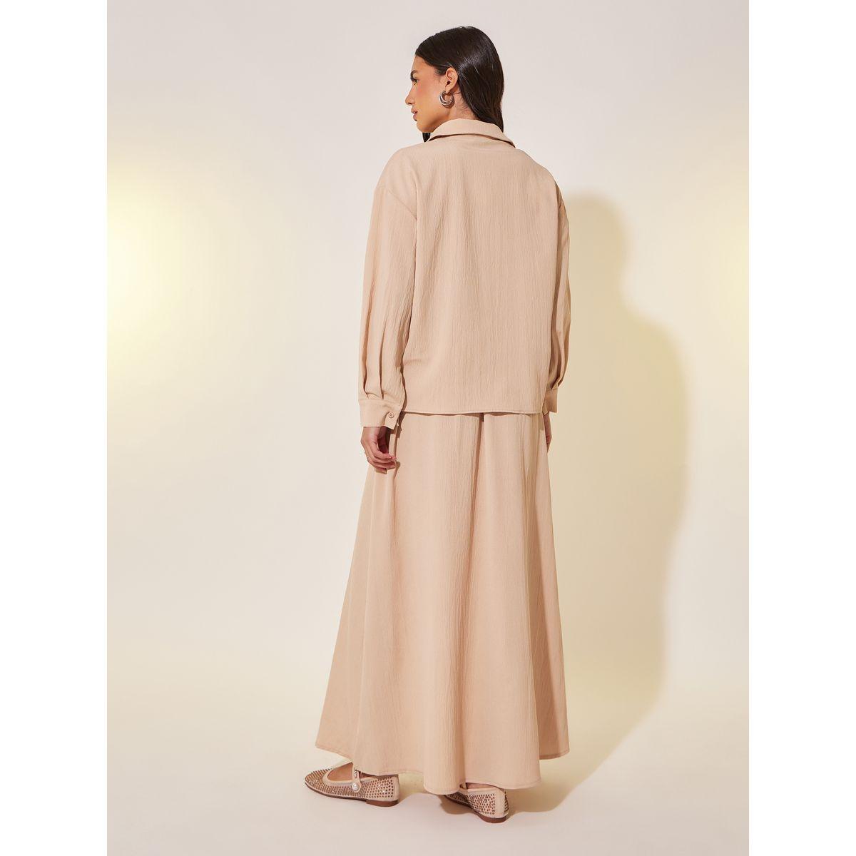 Styli Solid Spread Collar Shirt and Skirt Co-Ords-women-clothing-coordsets-image-3
