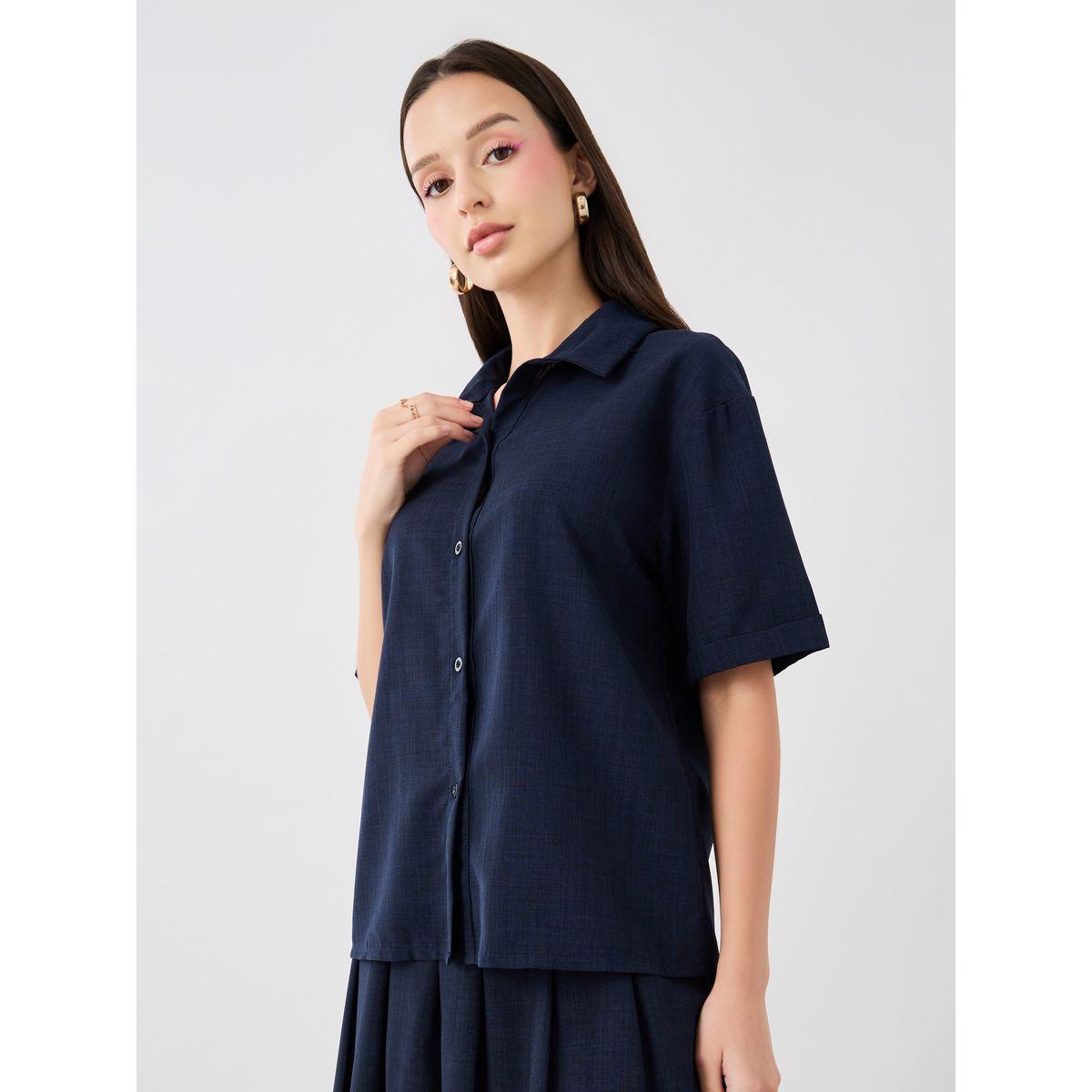 طقم منسق من تنورة وبلوزة سادة بياقة سبريد-women-clothing-coordsets-image-3