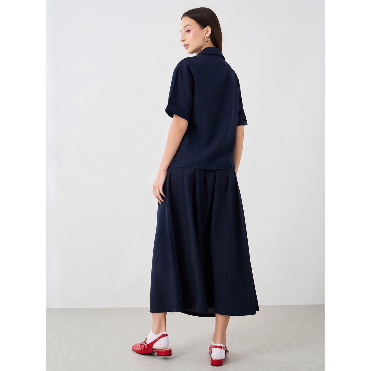 Styli Solid Spread Collar Shirt and Skirt Co-Ords-women-clothing-coordsets-image-6