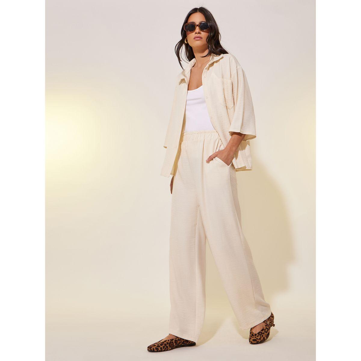 Styli Solid 3/4 Sleeve Pocket Detail Shirt and Pants Co-Ords-women-clothing-coordsets-image-1