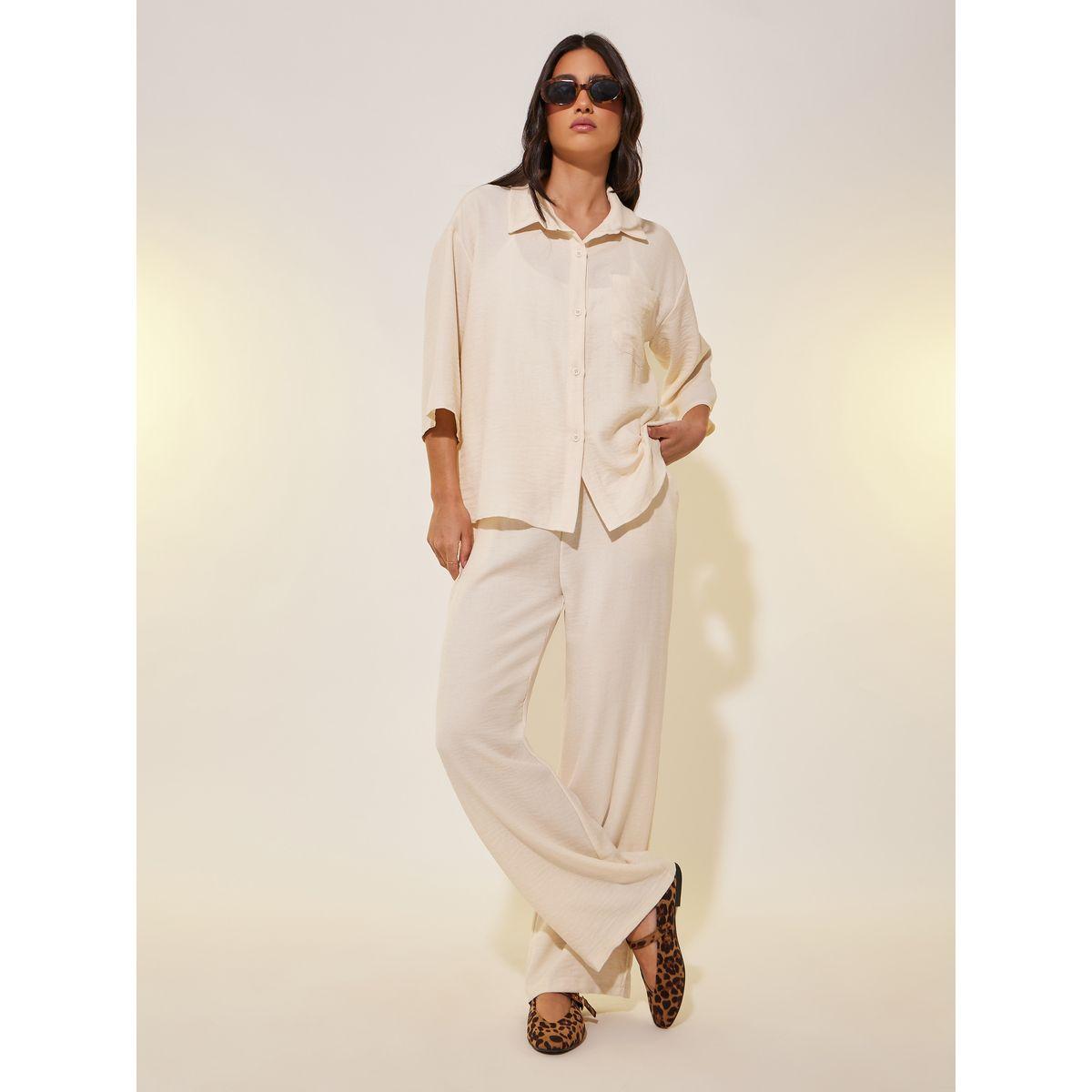 Styli Solid 3/4 Sleeve Pocket Detail Shirt and Pants Co-Ords-women-clothing-coordsets-image-2