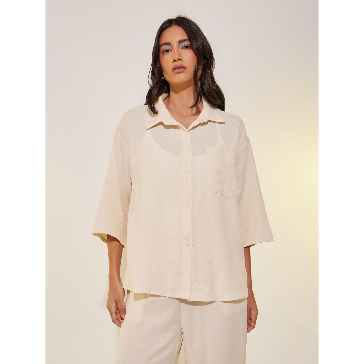 Styli Solid 3/4 Sleeve Pocket Detail Shirt and Pants Co-Ords-women-clothing-coordsets-image-3