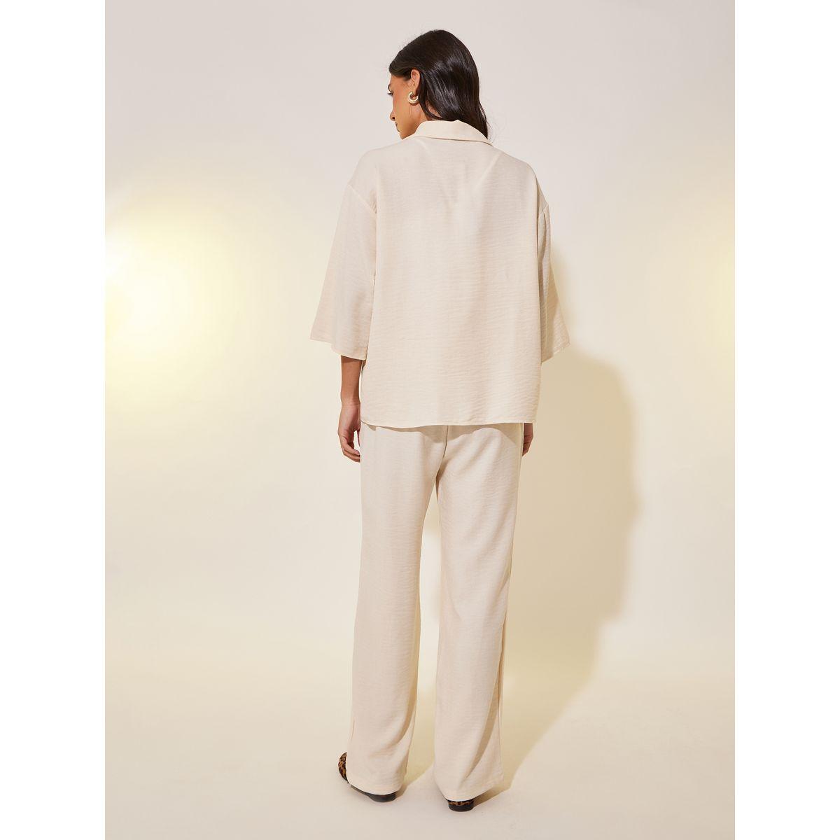 Styli Solid 3/4 Sleeve Pocket Detail Shirt and Pants Co-Ords-women-clothing-coordsets-image-5