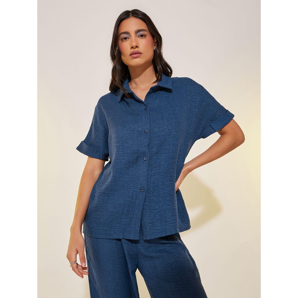Styli Solid Short Sleeve Shirt and Pants Co-Ords-women-clothing-coordsets-image-3