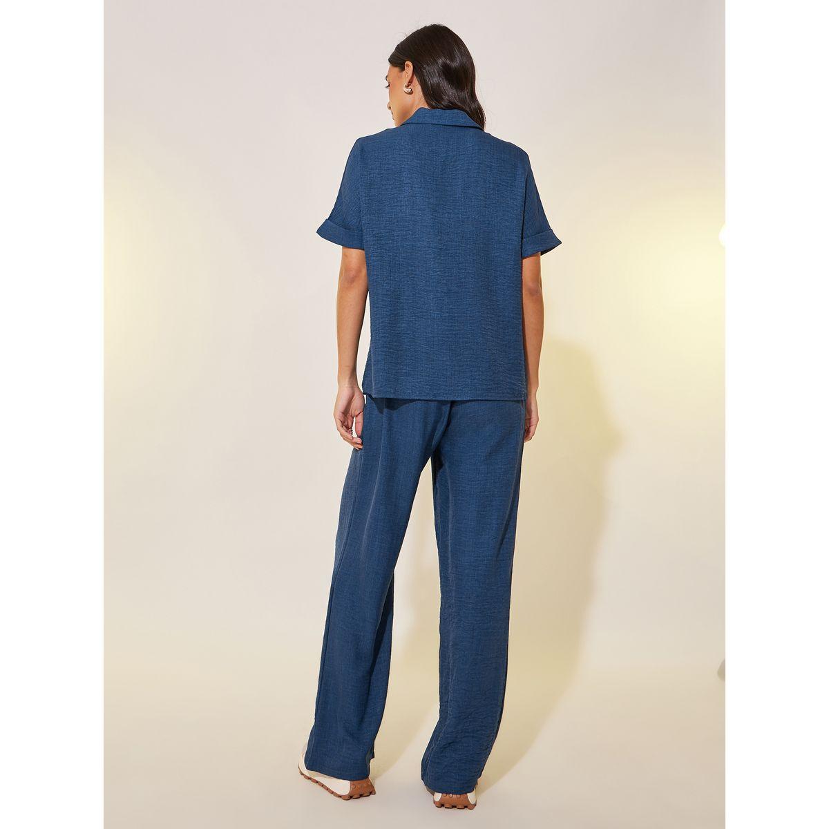 Styli Solid Short Sleeve Shirt and Pants Co-Ords-women-clothing-coordsets-image-5