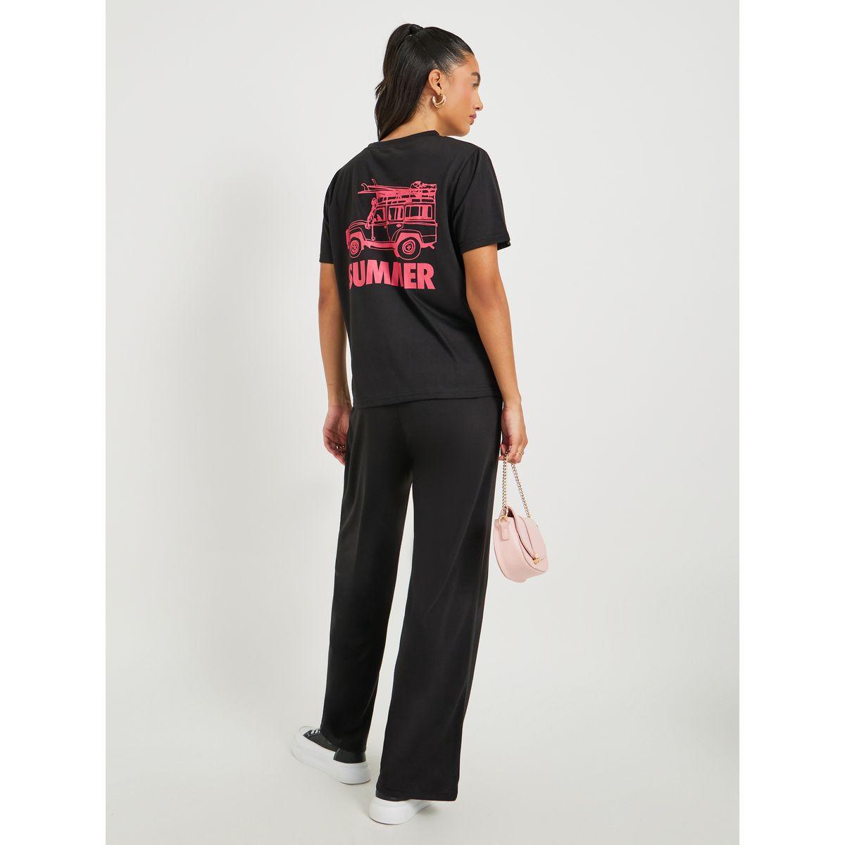 Styli Car Graphic Print Short Sleeve T-Shirt and Pants Co-Ords-women-clothing-coordsets-image-1