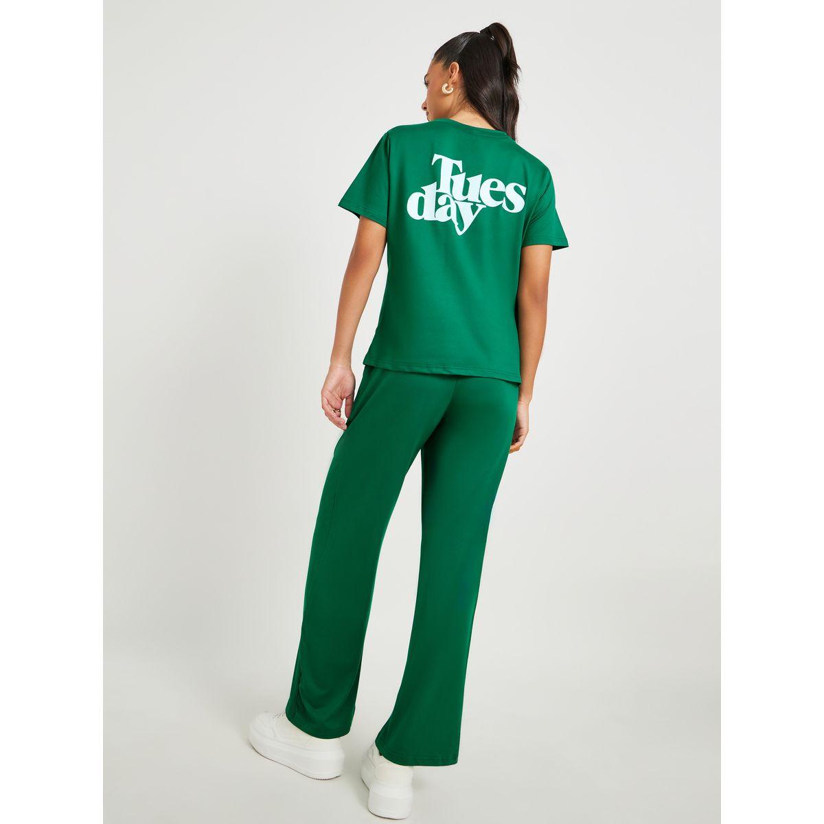 Styli Text Print Back Short Sleeve T-Shirt and Joggers Co-Ords-women-clothing-coordsets-image-1