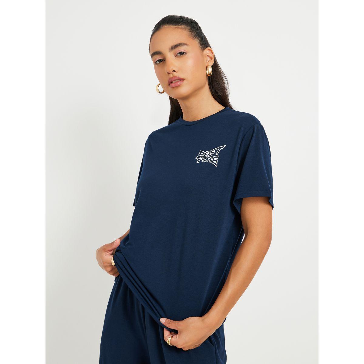 طقم منسق من بنطال وبلوزة مطبعة بياقة دائرية-women-clothing-coordsets-image-3