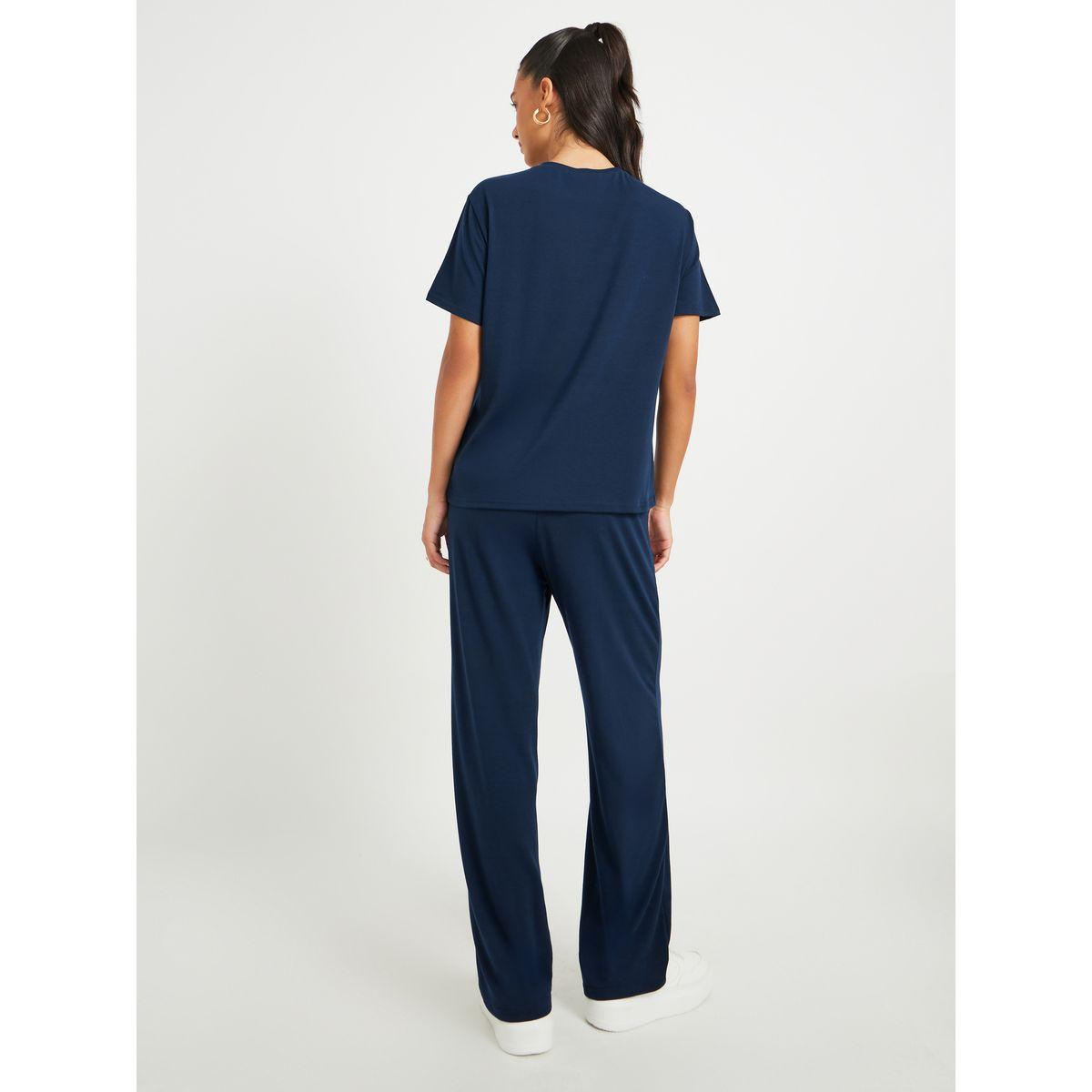 طقم منسق من بنطال وبلوزة مطبعة بياقة دائرية-women-clothing-coordsets-image-6