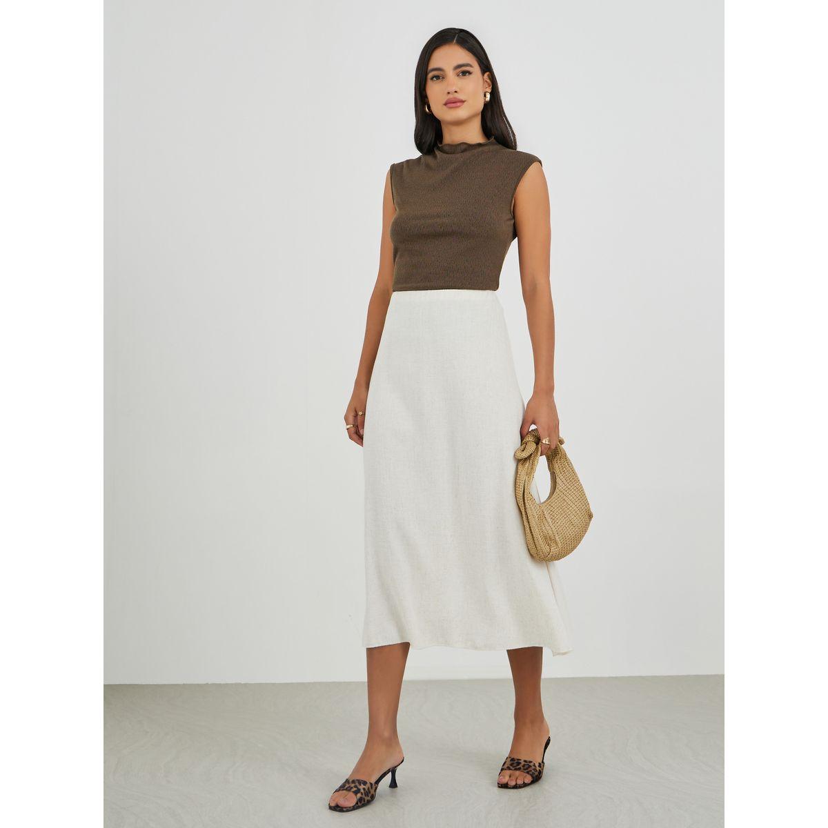 Styli Solid Mid Rise A-Line Midi Skirt-women-clothing-skirts-image-1