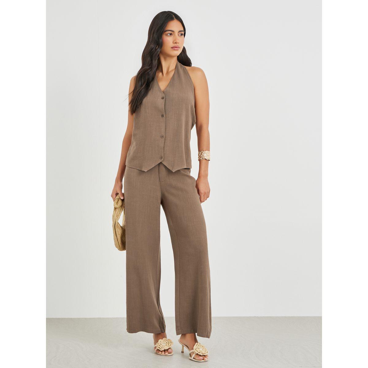 Styli Solid Mid Rise Wide Leg Pants-women-clothing-bottoms-trousers-image-2