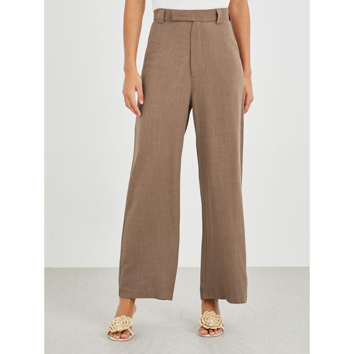 بنطال سادة بخصر متوسط وأرجل واسعة-women-clothing-bottoms-trousers-image-3