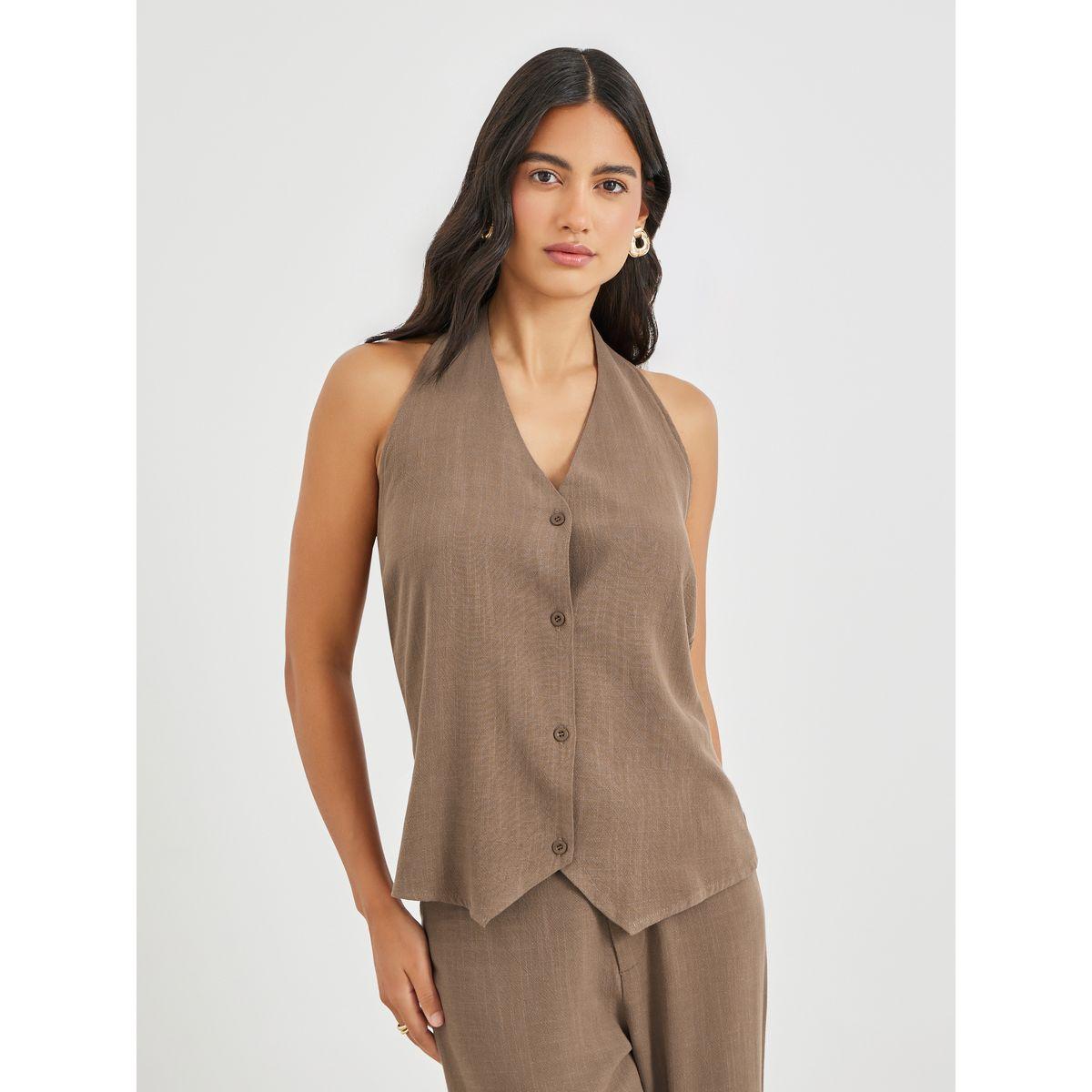 Styli Solid Halter Neck Buttoned Waistcoat-women-clothing-coatsandjackets-waistcoats-image-3