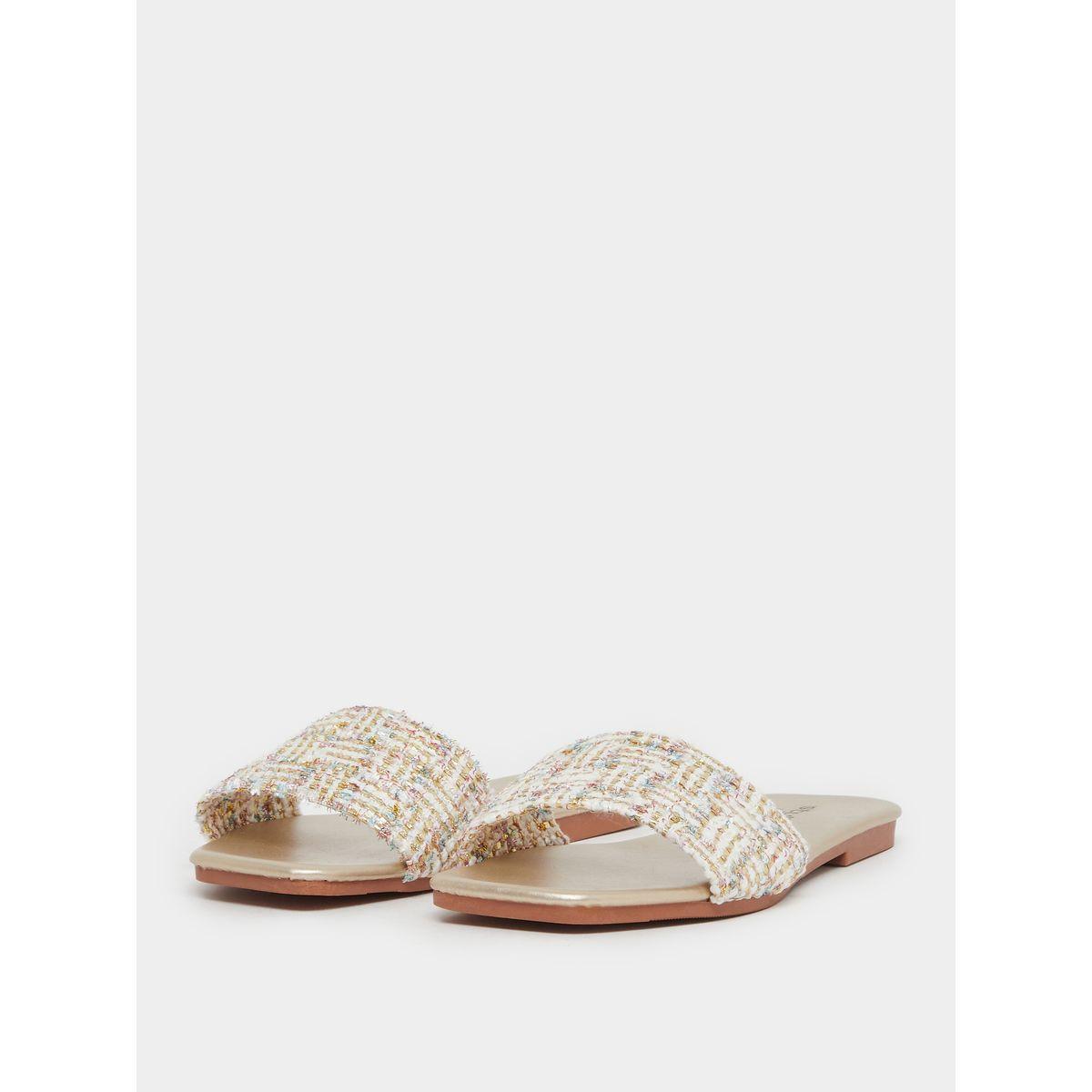 Styli Textured Woven Slip-On Sandals-women-shoes-sandals-flats-image-2