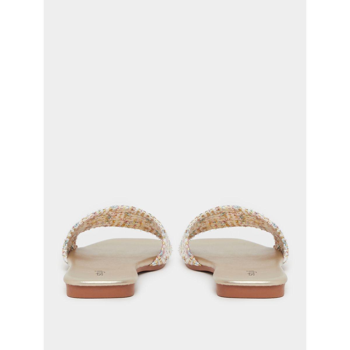 Styli Textured Woven Slip-On Sandals-women-shoes-sandals-flats-image-4